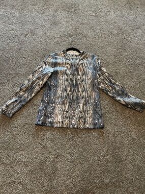 Chico's Long-Sleeve Abstract Print Blouse in Brown and Gray
